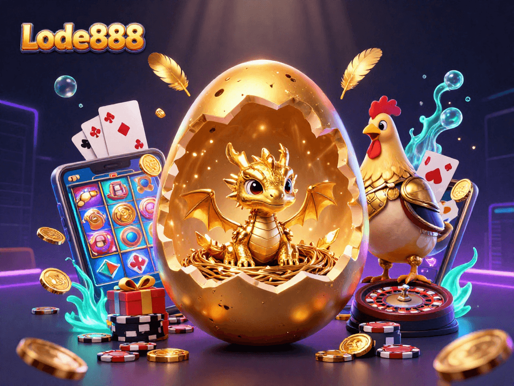 Lode888 reveals a golden dragon among poker chips in an extraordinary casino atmosphere.