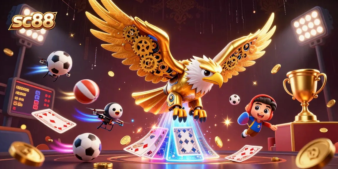 Experience thrilling gameplay with sc88 as a golden eagle soars through dynamic casino elements.