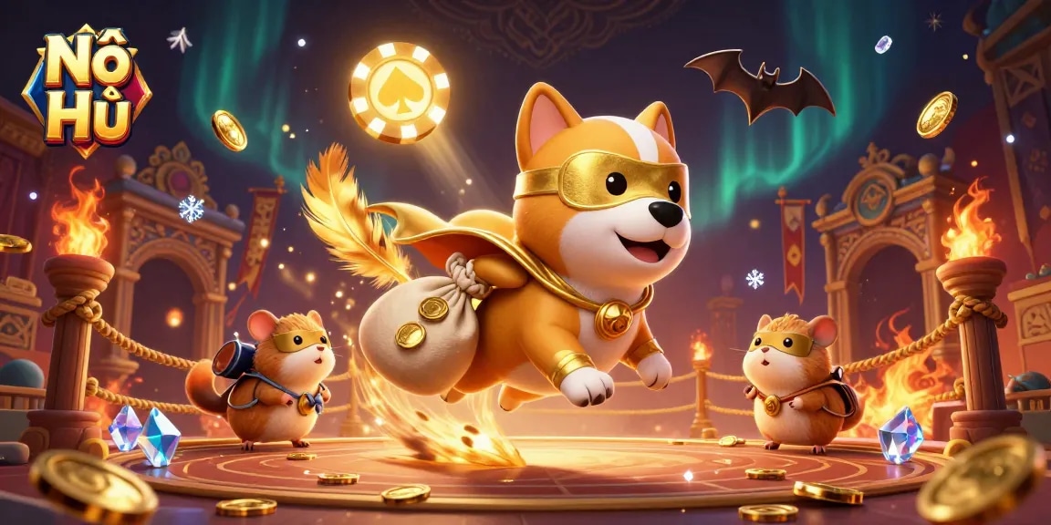 Experience the thrilling Nổ Hũ jackpot with animated characters in a vibrant casino setting.