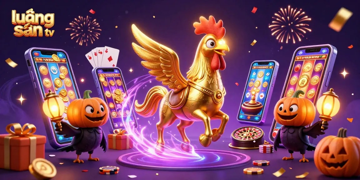 lương sơn tv showcases a lively casino scene with a golden rooster and its companions, offering vibrant gaming action.
