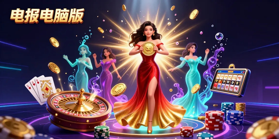 与电报电脑版互动,体验这幅充满活力的赌场插图中的在线赌博兴奋感。