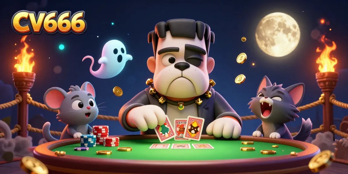 Experience thrilling card games at CV666 with a spooky casino atmosphere and colorful characters.