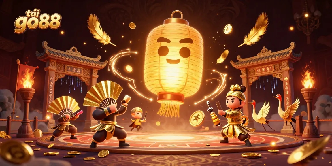Engage with the vibrant scene of tải go88, featuring a golden lantern spirit and casino elements.