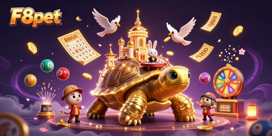 Play with F8pet's vibrant lottery experience featuring a tortoise casino and energetic elements.