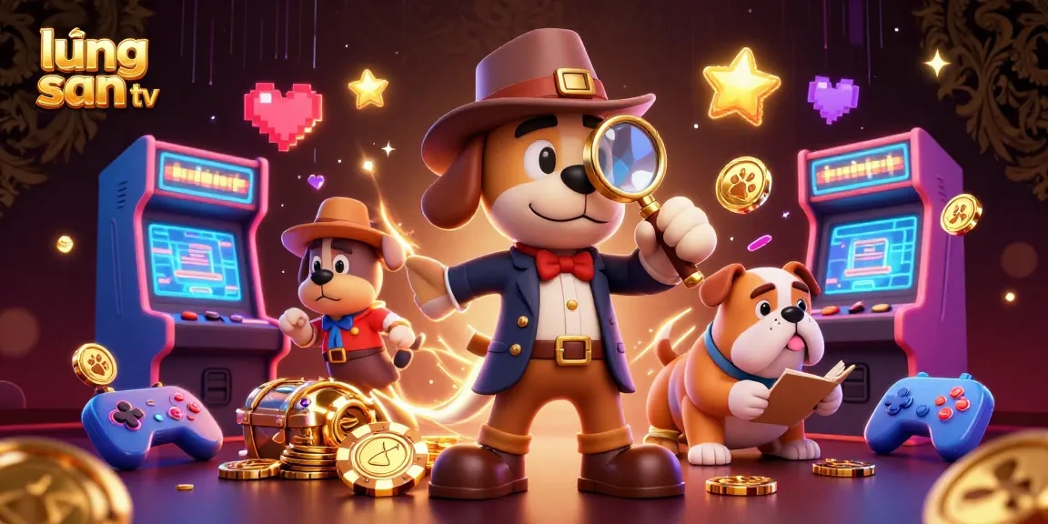 Engage with lương sơn tv through a fun detective gaming scene filled with vibrant casino elements.