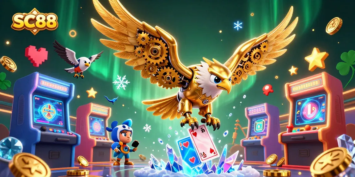 SC88 showcases an electrifying casino scene with a golden eagle and vibrant gaming elements.