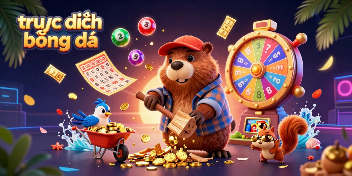Experience trực tiếp bóng đá with thrilling visuals of a beaver hero collecting gold coins in a vibrant casino-themed scene.