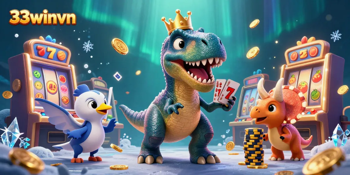 Experience thrilling slots at 33winvn with 3D characters amidst vibrant game elements and dynamic gold coins.