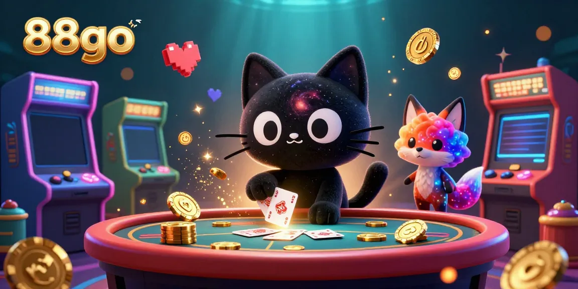 Experience the captivating world of 88go as a cosmic cat pulls in golden chips at an interactive casino table.