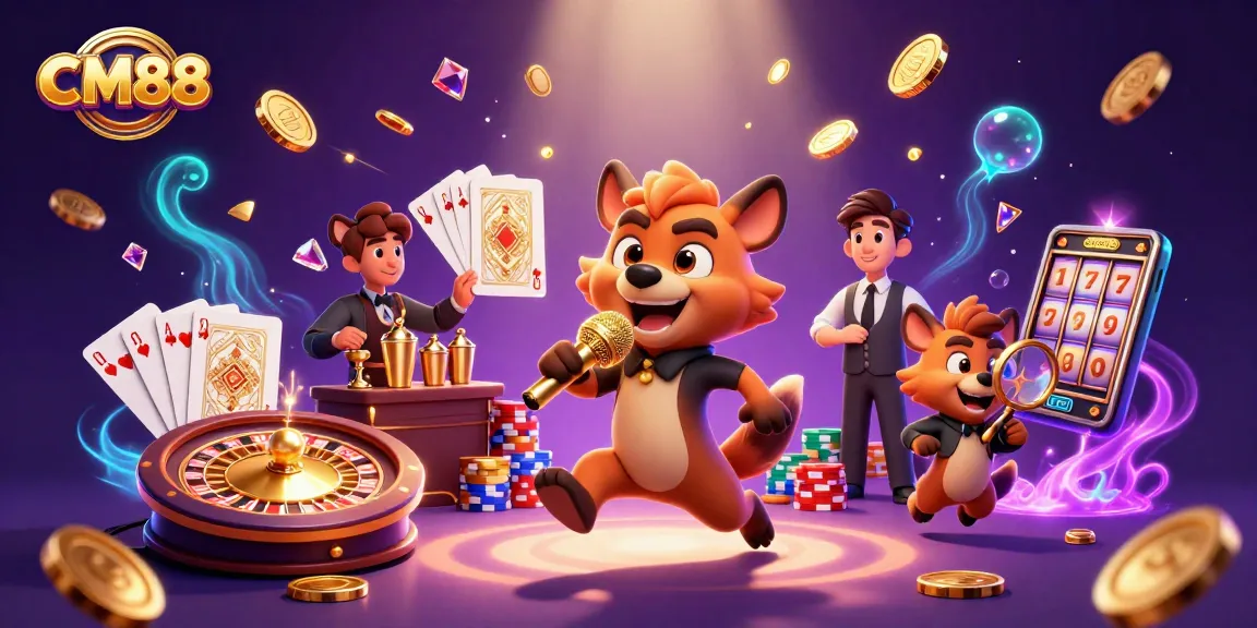 Engage with CM88 as a hyena bartender mixes drinks in a vibrant casino atmosphere filled with golden coins.
