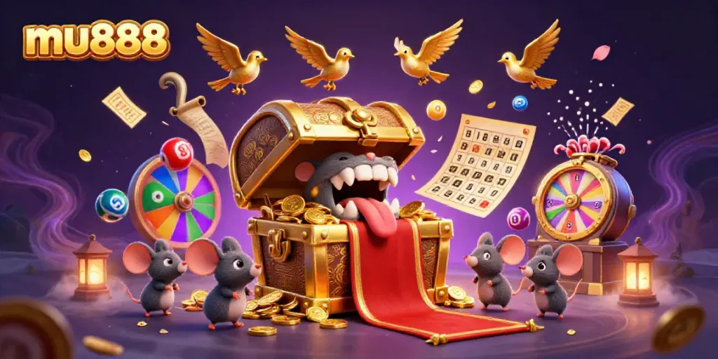 Exciting gameplay at mu888 with golden treasures and lottery elements creating a thrilling casino experience.