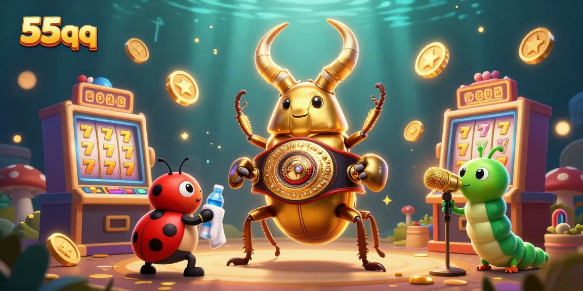 Engage with thrilling 55qq slot designs featuring golden beetles competing, perfect for gaming fans.