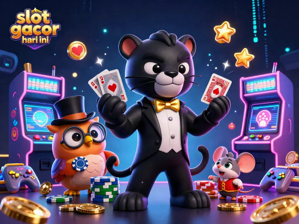Permainan slot gacor hari ini dengan panther, burung hantu, dan tikus keberuntungan.