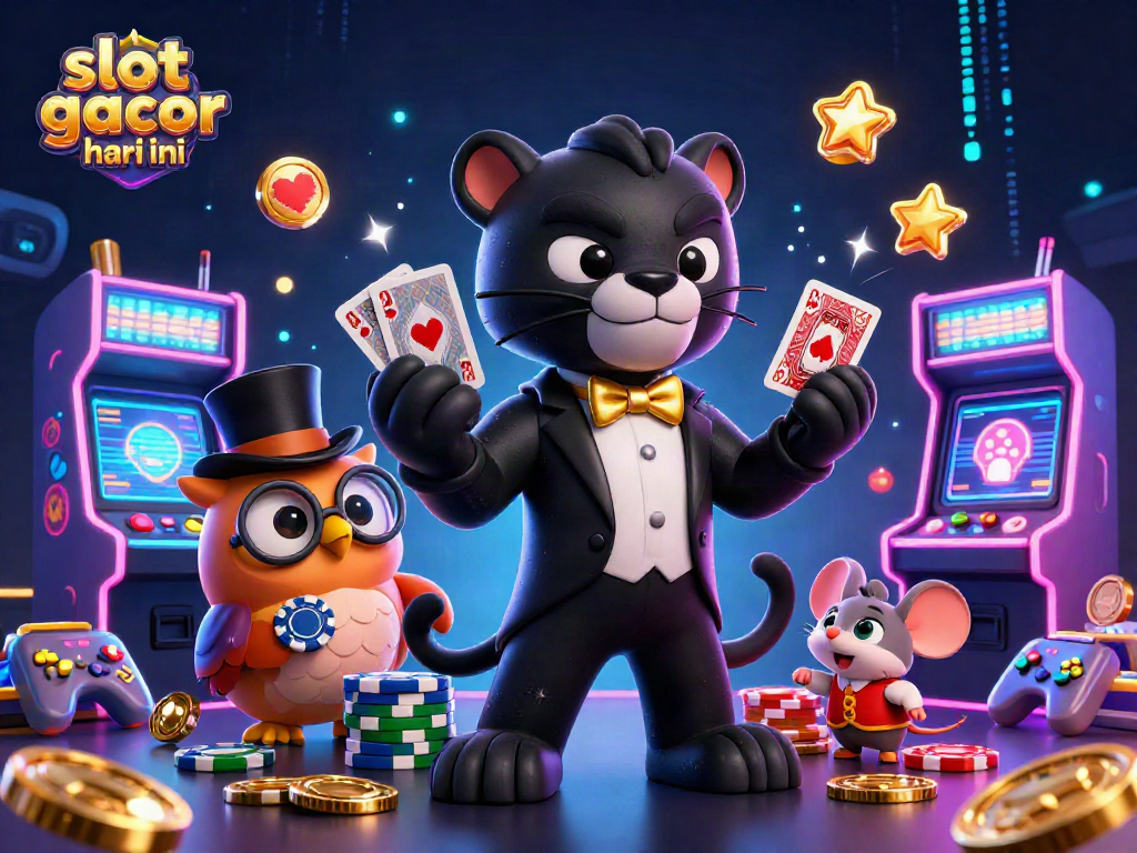 Permainan slot gacor hari ini dengan panther, burung hantu, dan tikus keberuntungan.