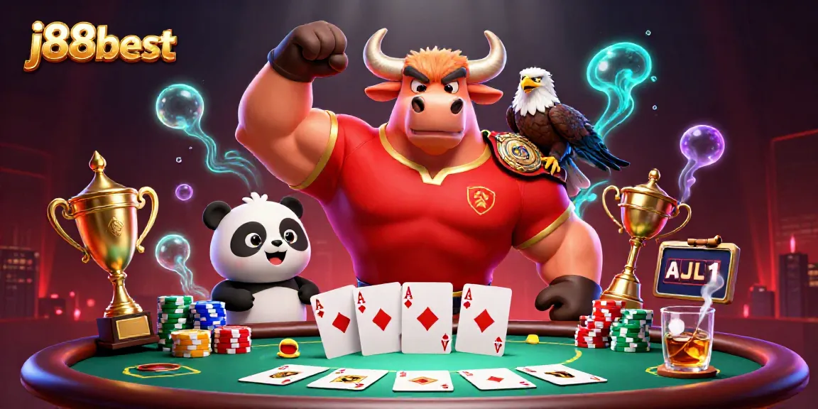 Engage in the thrilling world of j88best with this dynamic casino illustration showcasing winning casino characters.