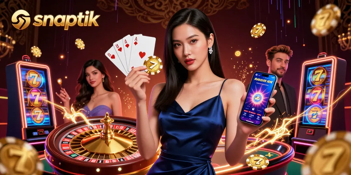 Download your favorite videos using snaptik, featuring a stunning woman in casino setting.