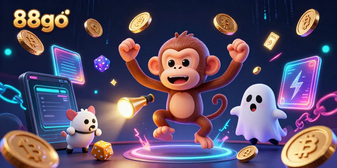 Experience thrilling gameplay at 88go with a vibrant illustration of a ghost-hunter puppy tracking a lively casino spirit.