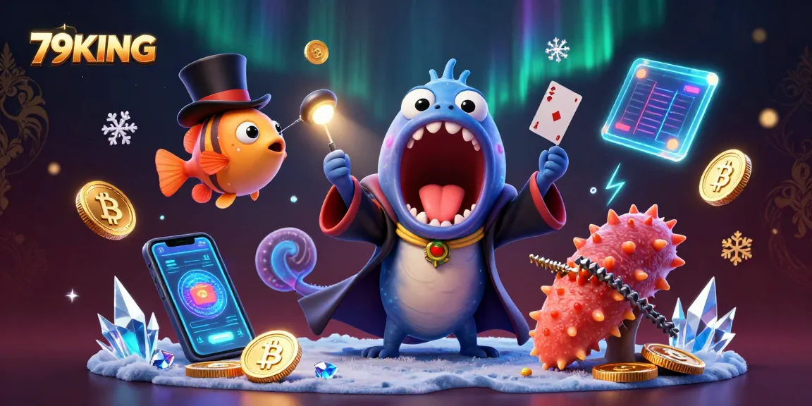 Channel your luck with 79KING in this vibrant crypto-themed magic casino illustration.