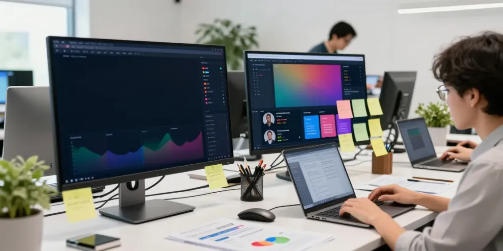 Marketing influence YouTube data analytics in a tech-savvy workspace.