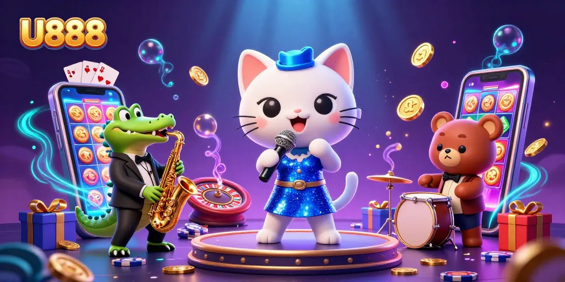 Spin the reels with U888 as a lively jazz band brings the casino to life in a vibrant 3D scene.