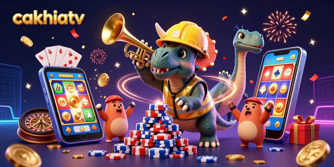 Celebrate with cakhiatv's vibrant scene, showcasing poker chips and a dynamic gaming atmosphere