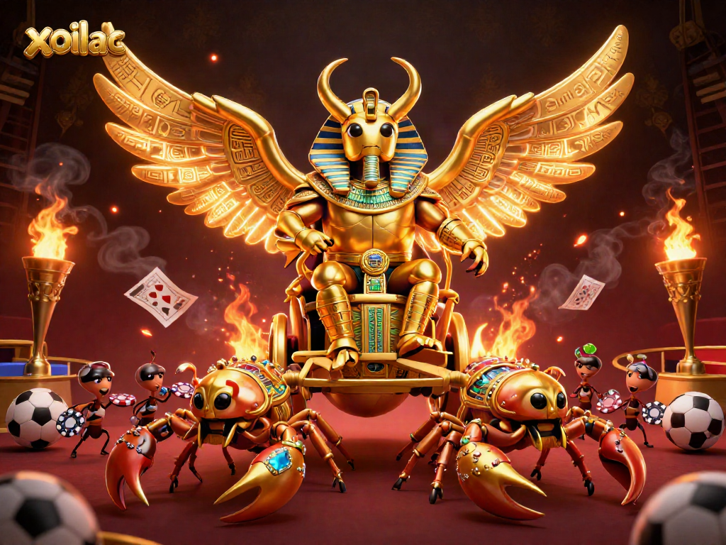 Bet on the excitement with xoilac, featuring sports-themed elements and dynamic characters in a gambling scene.
