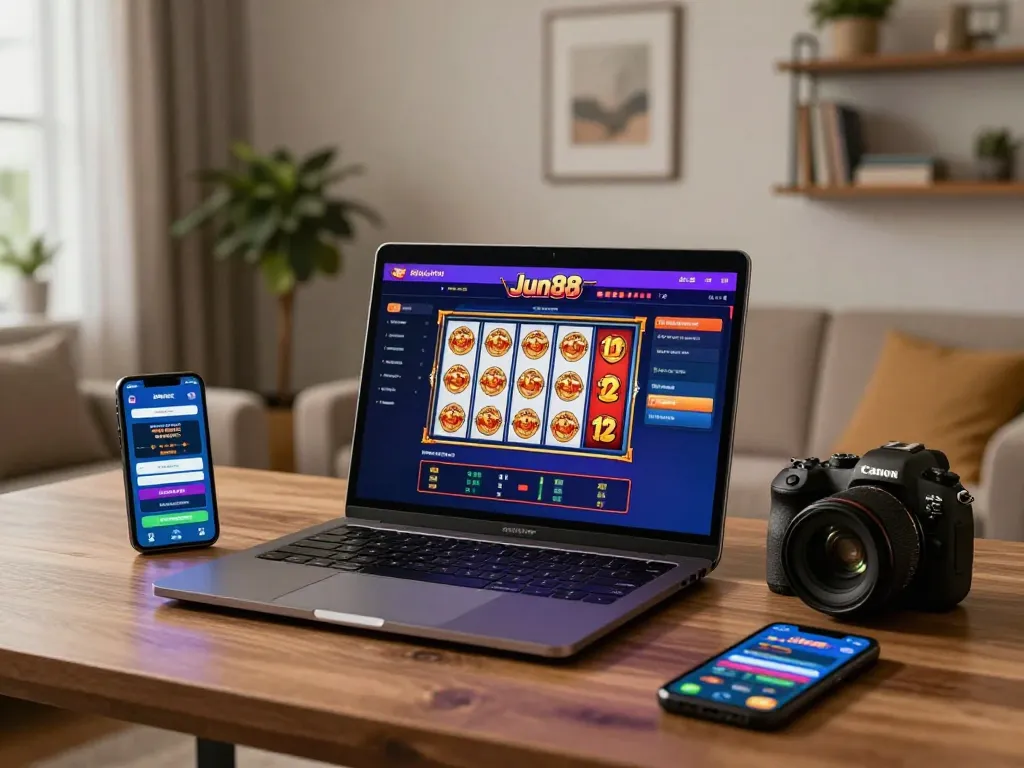 Engaging in online gaming with Jun88, showcasing a dynamic setup fueled by excitement and strategy.