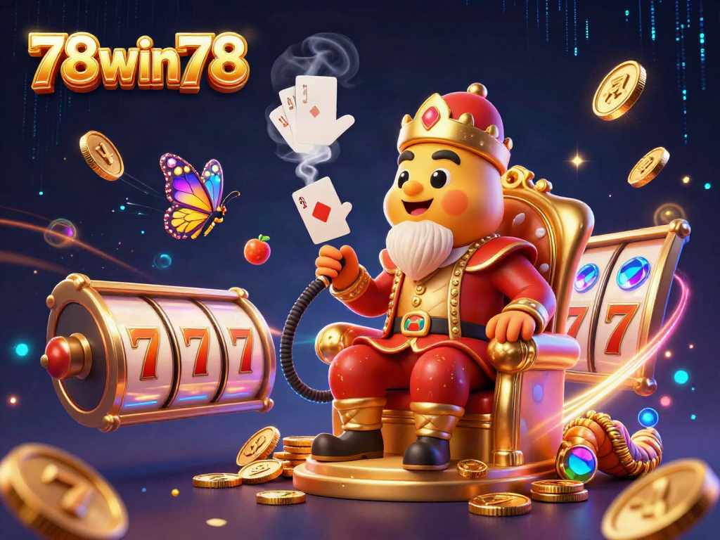 Experience the thrill of 78win78 with a vibrant casino scene featuring a hookah-master and dynamic slot elements.