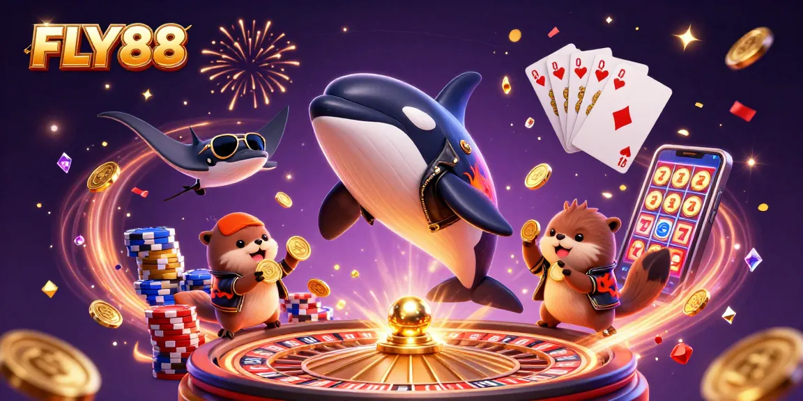 Experience thrilling wins at FLY88 with vibrant casino graphics and dynamic game elements.