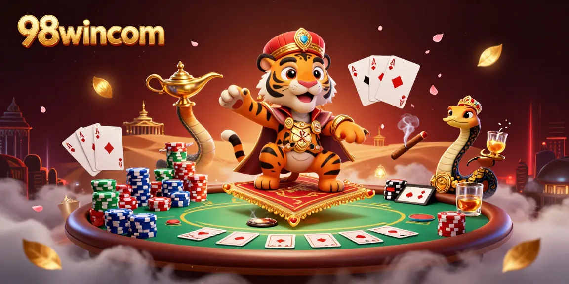 Engage with 98wincom's thrilling Arabian Nights-themed casino adventure featuring a sultan and mystical elements.