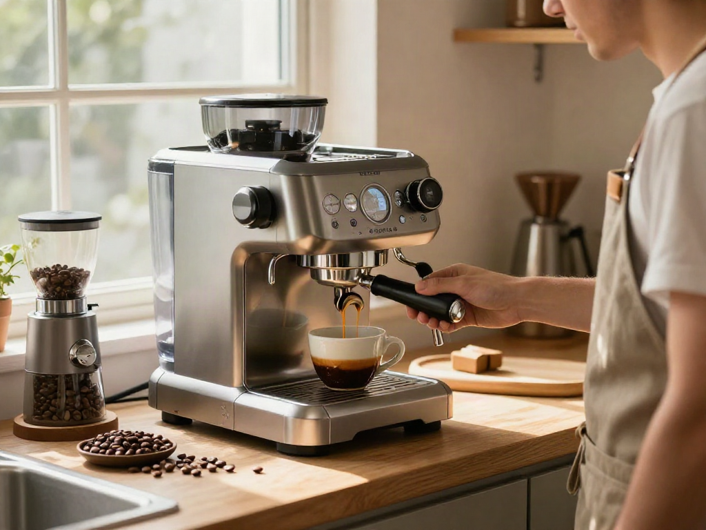 Experience the ROKOK88 login while using a premium espresso machine in a modern kitchen.