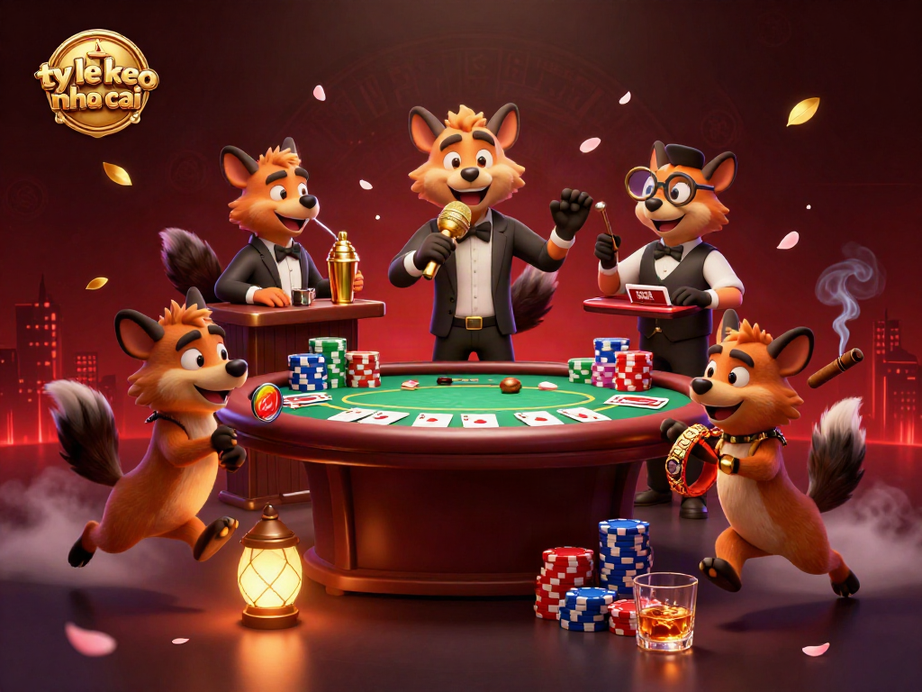 Experience the vibrant world of 'ty le keo nha cai' with a hyena comedy club scene, showcasing lively gambling action.
