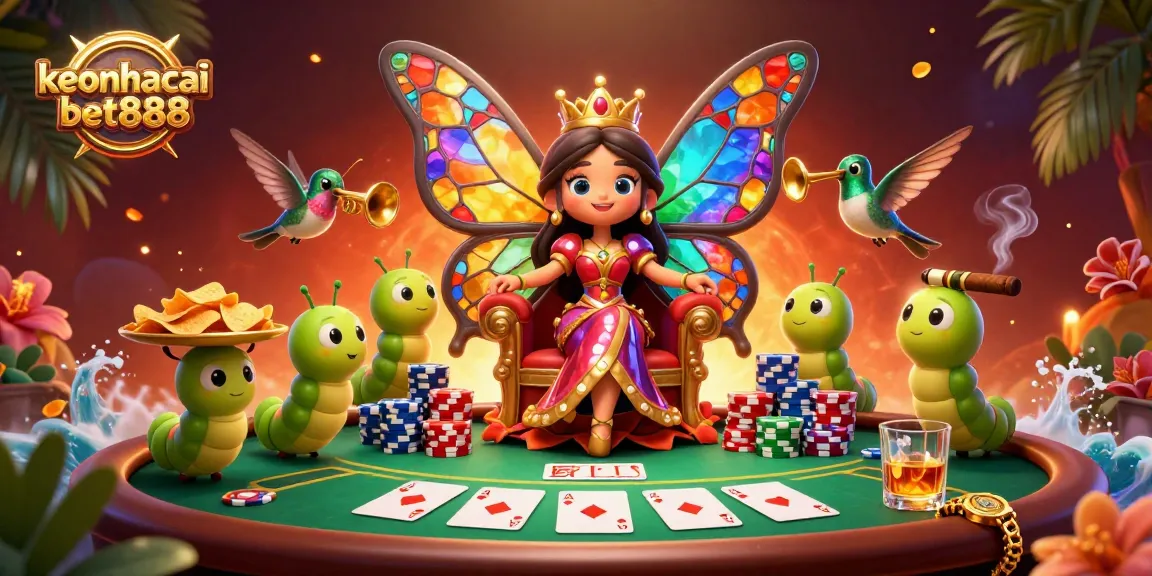 Experience dynamic casino action with keonhacaibet888's vibrant characters and poker-themed elements.