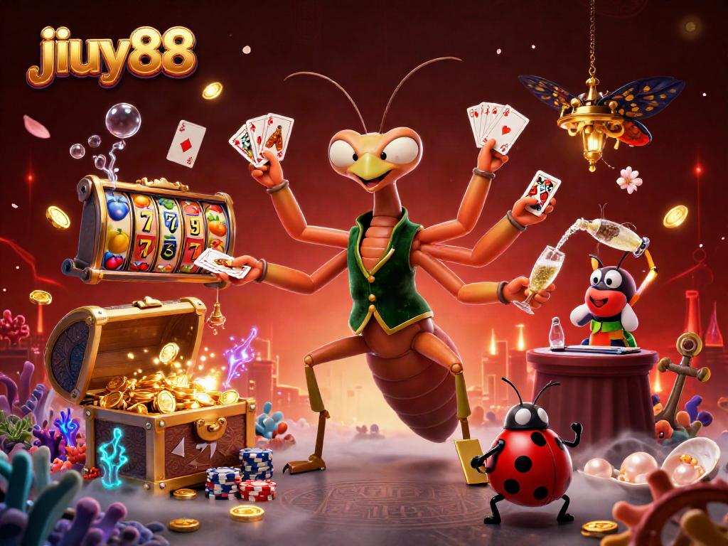 Experience thrilling gameplay at jiuy88 with a vibrant casino illustration of card dealing and slot excitement.