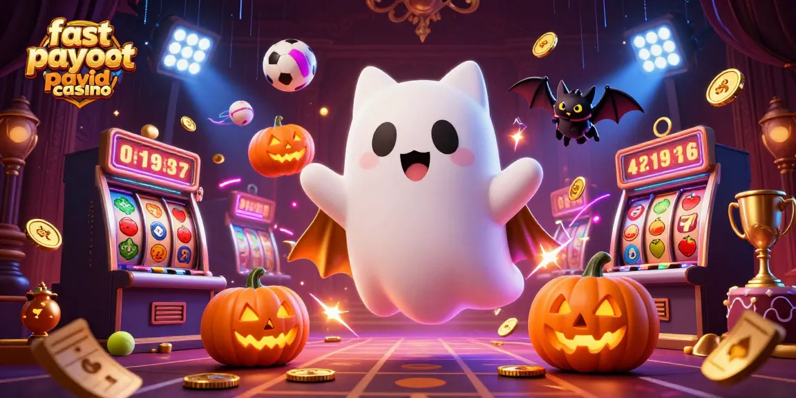 Experience fast payout payid casino excitement in a vibrant haunted casino scene with animated characters.