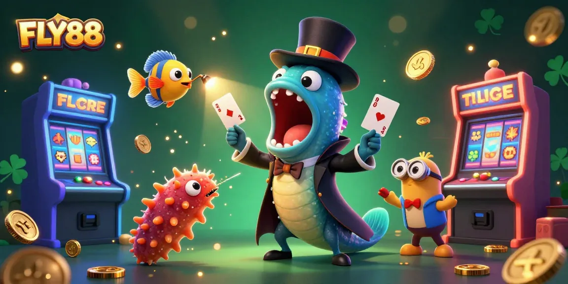 FLY88 enchants players with a magical underwater casino scene featuring unique sea creatures and slot machines.